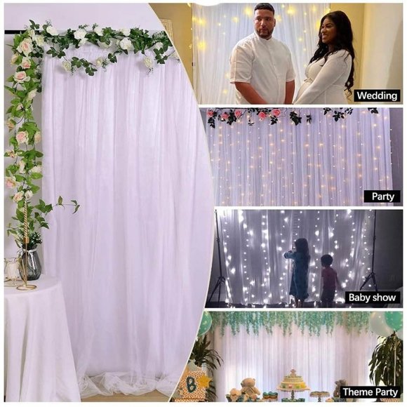 White Tulle Curtain 5x7 feet Satin Drapes Wedding Party Background Backdrop - Picture 4 of 4